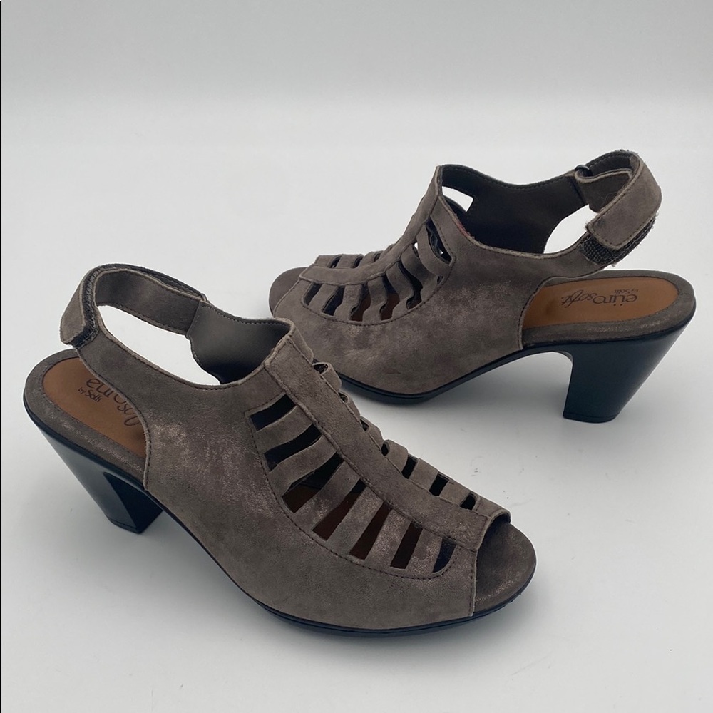 Soft Women's Gray Heeled Sandals leather suede 9.5M casual vacation office boho
